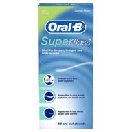50 count mint pre-cut strands dental floss by oral-b super floss logo