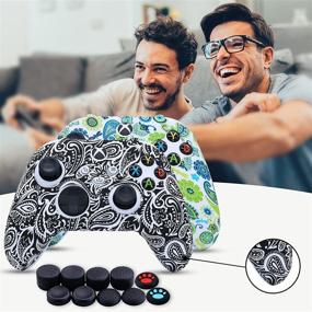 img 1 attached to 🎮 [2 Pack] Jusy Xbox Series X/S Controller Soft Silicone Cover Skin: Sweat-Proof, Anti-Slip Case, Dust-Proof Skin - Protective Accessories Set with 10 Thumb Grips (Black+Green)