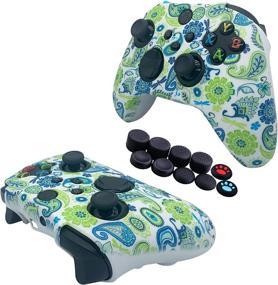 img 3 attached to 🎮 [2 Pack] Jusy Xbox Series X/S Controller Soft Silicone Cover Skin: Sweat-Proof, Anti-Slip Case, Dust-Proof Skin - Protective Accessories Set with 10 Thumb Grips (Black+Green)