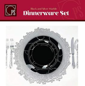 img 2 attached to 🍽️ Black and Silver Marble Rim Plastic Plates and Disposable Silverware Set - 100 Pieces | Heavyweight Dinnerware perfect for Parties & Weddings (Black/Silver)