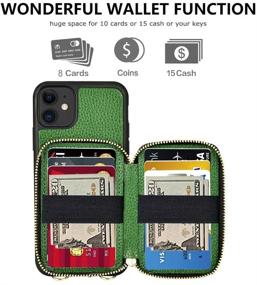 img 2 attached to 📱 ZVE iPhone 12 Mini Crossbody Wallet Case, Card Holder Wrist Strap, Leather Purse Cover for Women - Dark Green, iPhone 12 Mini, 5.4 inch