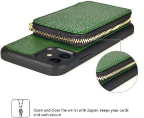 img 1 attached to 📱 ZVE Чехол-кошелек Crossbody для iPhone 12 Mini, держатель карт, лямка на запястье, кожаная сумка для женщин - темно-зеленый, iPhone 12 Mini, 5,4 дюйма