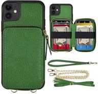 📱 zve iphone 12 mini crossbody wallet case, card holder wrist strap, leather purse cover for women - dark green, iphone 12 mini, 5.4 inch logo