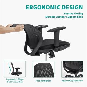 img 2 attached to 🪑 Premium Ergonomic Home Office Desk Chair with Up-Down Adjustment Arms, Removable Washable Fabric Backrest Cover, Swivel Tilt Comfort – PA Wheel, Black