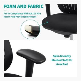 img 3 attached to 🪑 Premium Ergonomic Home Office Desk Chair with Up-Down Adjustment Arms, Removable Washable Fabric Backrest Cover, Swivel Tilt Comfort – PA Wheel, Black