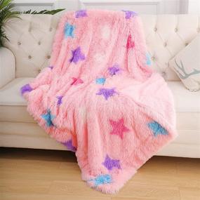 img 4 attached to 🌟 ST. BRIDGE Faux Fur Throw Blanket for Kids: Super Soft Lightweight Shaggy Stars Pattern Fuzzy Blanket — Warm Cozy Plush Fluffy Decorative Blanket for Kids Boys Girls (50"x60", Pink)