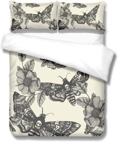 img 3 attached to 🌸 Unique 3D Printed Skull and Flower Cream Bedding Set - Queen Size Duvet Cover Sets in 100% Brushed Microfiber