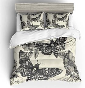 img 1 attached to 🌸 Unique 3D Printed Skull and Flower Cream Bedding Set - Queen Size Duvet Cover Sets in 100% Brushed Microfiber