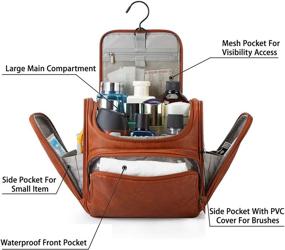 img 3 attached to 🧳 BAGSMART Travel Leather Dopp Kit Large: Water-Resistant Toiletry Bag with Hanging Hook for Full Sized Containers, Toiletries, Cosmetics, Shaving - Brown