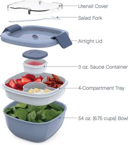 img 1 attached to 🥗 Bentgo Salad - Stackable Lunch Container with 54-oz Large Salad Bowl, Bento-Style Tray with 4 Compartments for Toppings, Dressings in 3-oz Sauce Container, Reusable Fork & BPA-Free (Slate)