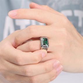 img 2 attached to 💍 YARESUL Men's 925 Sterling Silver Wedding Engagement Band with 6.85ct 8X12mm Radiant Cut Created Emerald - Size 6-14