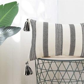 img 1 attached to 🖤 Set of 2 Decorative Lumbar Black White Throw Pillow Covers - Modern Striped Boho Farmhouse Style, Neutral Textured Couch Pillow Cases (12x20 Inches)