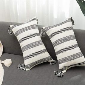 img 3 attached to 🖤 Set of 2 Decorative Lumbar Black White Throw Pillow Covers - Modern Striped Boho Farmhouse Style, Neutral Textured Couch Pillow Cases (12x20 Inches)