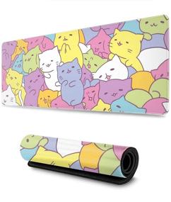 img 4 attached to 🐾 XL Kawaii Cats Gaming Mouse Pad - Extended Large Mouse Mat Desk Pad with Stitched Edges - Non-Slip Rubber Base - 31.5 X 11.8 Inch