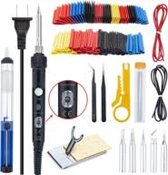 soldering iron kit - ambberdr welding tool, 60w soldering iron with adjustable temperature, on/off switch, tips, stand, desoldering pump, wire cutter, solder wick, and tweezers logo