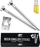 🍺 kanos beer chiller sticks for bottles - set of 2 stainless steel cooling chillers: perfect gifts for beer lovers - dad, boyfriend, husband, brother - includes ace card bottle opener logo