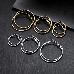 img 1 attached to 💍 Stainless Steel Geometric Hoop Earrings Set for Women and Girls - Hypoallergenic Loop Earrings Collection