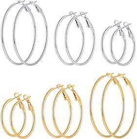 img 4 attached to 💍 Stainless Steel Geometric Hoop Earrings Set for Women and Girls - Hypoallergenic Loop Earrings Collection
