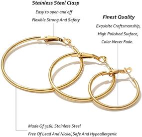 img 2 attached to 💍 Stainless Steel Geometric Hoop Earrings Set for Women and Girls - Hypoallergenic Loop Earrings Collection