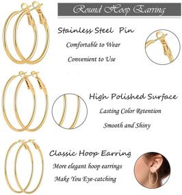 img 3 attached to 💍 Stainless Steel Geometric Hoop Earrings Set for Women and Girls - Hypoallergenic Loop Earrings Collection