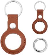 brook gear pu leather lightweight protective case for airtags 2021 with keychain keyring plus interchangeable spring ring (brown) logo