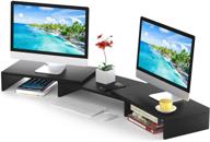 🖥️ adjustable 3 shelf dual monitor riser stand for desk with length and angle adjustment - perfect for pc, computer, laptop, printer - multi desktop storage organizer for imac, keyboard logo