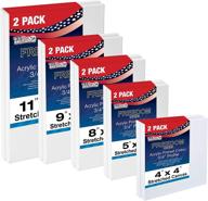 us art supply multi-pack - set of 2 each, 4x4, 5x7, 8x10, 9x12, 11x14 sizes. high-quality small primed gesso artist stretched canvas (12oz) logo