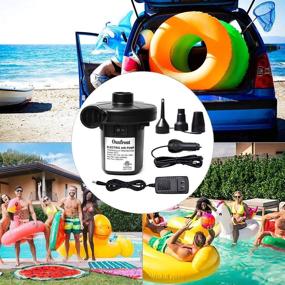 img 2 attached to Portable Electric Air Pump for Inflatables | Quick Inflation for Air Mattresses, Rafts, Boats, and Pool Toys | 3 Nozzles | AC/DC - Black (50W)