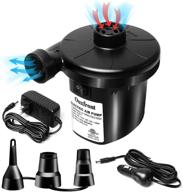 portable electric air pump for inflatables | quick inflation for air mattresses, rafts, boats, and pool toys | 3 nozzles | ac/dc - black (50w) logo