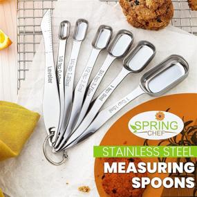 img 3 attached to 🥄 Spring Chef Stainless Steel Measuring Spoons Set of 6 - Heavy Duty Metal Spoons for Dry or Liquid, Perfect Fit for Spice Jars, Includes Bonus Leveler