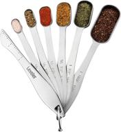 🥄 spring chef stainless steel measuring spoons set of 6 - heavy duty metal spoons for dry or liquid, perfect fit for spice jars, includes bonus leveler logo