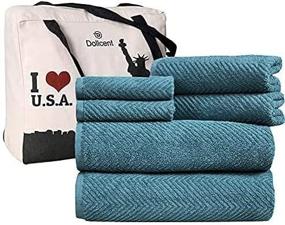 img 4 attached to 🌟 DOLLCENT- Jacquard Chevron 600 GSM Premium Quality Towel Set of 6 - 2 Bath Towels- 2 Hand Towels- 2 Washcloths- Hotel Spa Soft Cotton Towels Set- Highly Absorbent - Teal