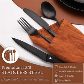 img 2 attached to High Quality 24-Piece Matte Black Silverware Set with Steak Knives for 4, Stainless Steel Flatware Utensils Set — Hand Wash Recommended