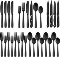 high quality 24-piece matte black silverware set with steak knives for 4, stainless steel flatware utensils set — hand wash recommended logo