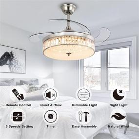 img 3 attached to 💡 Ohniyou 42” Stylish Retractable Ceiling Fan: Crystal Chandelier Light for Bedroom and Living Room (Chrome Silver)