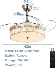 img 1 attached to 💡 Ohniyou 42” Stylish Retractable Ceiling Fan: Crystal Chandelier Light for Bedroom and Living Room (Chrome Silver)