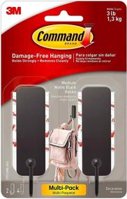 img 4 attached to Damage-Free Decor: Command Medium Matte Black Decorative 🔧 Hook with 2 Hooks and 4 Strips, Pack of 4