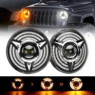 🚗 suparee 7 inch led triple halo headlights with amber sequential turn signal for wrangler jk jku tj lj cj hummber h1 h2 (pair) - upgrade your vehicle's style and safety! logo