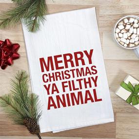 img 1 attached to 🎄 RubiaRojo Merry Christmas Ya Filthy Animal Holiday Kitchen Towel – White Flour Sack Hand Towel