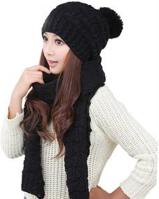 img 3 attached to HANERDUN Women's Girls Fashion Winter 🧣 Warm Knitted Hat Beanie and Scarf Set