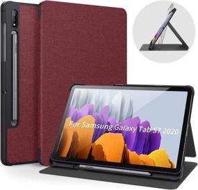 img 4 attached to Bokeer Shockproof Protective Smart Folio Case for Samsung Galaxy Tab S7 11 Inch 2020 with S Pen Holder SM-T870/875/878, Wine Red, PC Hard Back Cover, Support Auto Wake/Sleep