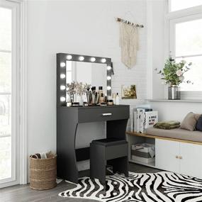 img 3 attached to 💄 Luxurious Vanity Table Set: Lighted Mirror, Makeup Desk for Girls & Women with Spacious Storage, Cushioned Stool & Extra Drawer