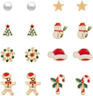 🎄 xmas earrings set: 12 pairs of christmas studs for girls - santa, tree, deer, bells, snowman, and snowflake designs - ideal christmas earrings for women logo