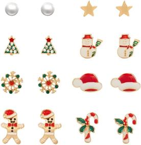 img 4 attached to 🎄 Xmas Earrings Set: 12 Pairs of Christmas Studs for Girls - Santa, Tree, Deer, Bells, Snowman, and Snowflake Designs - Ideal Christmas Earrings for Women