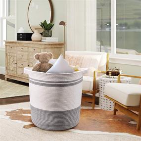 img 2 attached to Extra-Large Cotton Rope Basket 21.7in x 21.7in x 13.8in - Baby Laundry Hamper with Handles, Decorative Blanket Basket for Living Room, Toy Storage Bin, Pillows, Clothes