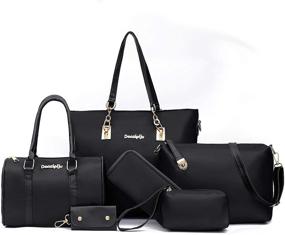 img 4 attached to 👜 KOOIJNKO 6-Piece Handbag Set: Nylon Top Handle Bag, Crossbody Shoulder Tote, Satchels Clutch Bag Kit