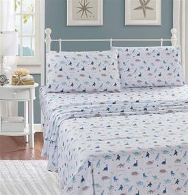 img 1 attached to 🦖 Linen Plus T-rex Dinosaur Sheet Set for Kids/Teens - Blue & Light Blue, Triceratops Design - Twin Size