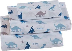 img 2 attached to 🦖 Linen Plus T-rex Dinosaur Sheet Set for Kids/Teens - Blue & Light Blue, Triceratops Design - Twin Size