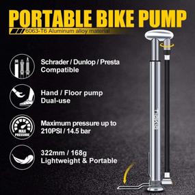 img 3 attached to 🚲 Tiakia Bike Pump - Mini High Pressure 210 PSI, Fits Schrader/Presta/Woods Valve, Fast Inflation, Compact, Lightweight, and Stylish Bicycle Tire Pump with Needle/Frame for Road and Mountain Bikes