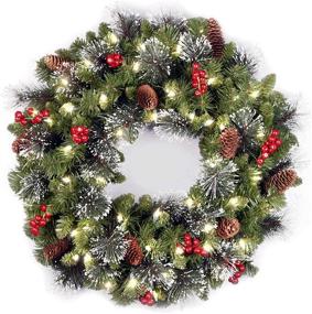 img 4 attached to 🎄 24-Inch National Tree Company Pre-Lit Artificial Christmas Wreath, Green Crestwood Spruce, White LED Lights, Decorated with Pinecones, Berry Clusters, Frosted Branches – Christmas Collection